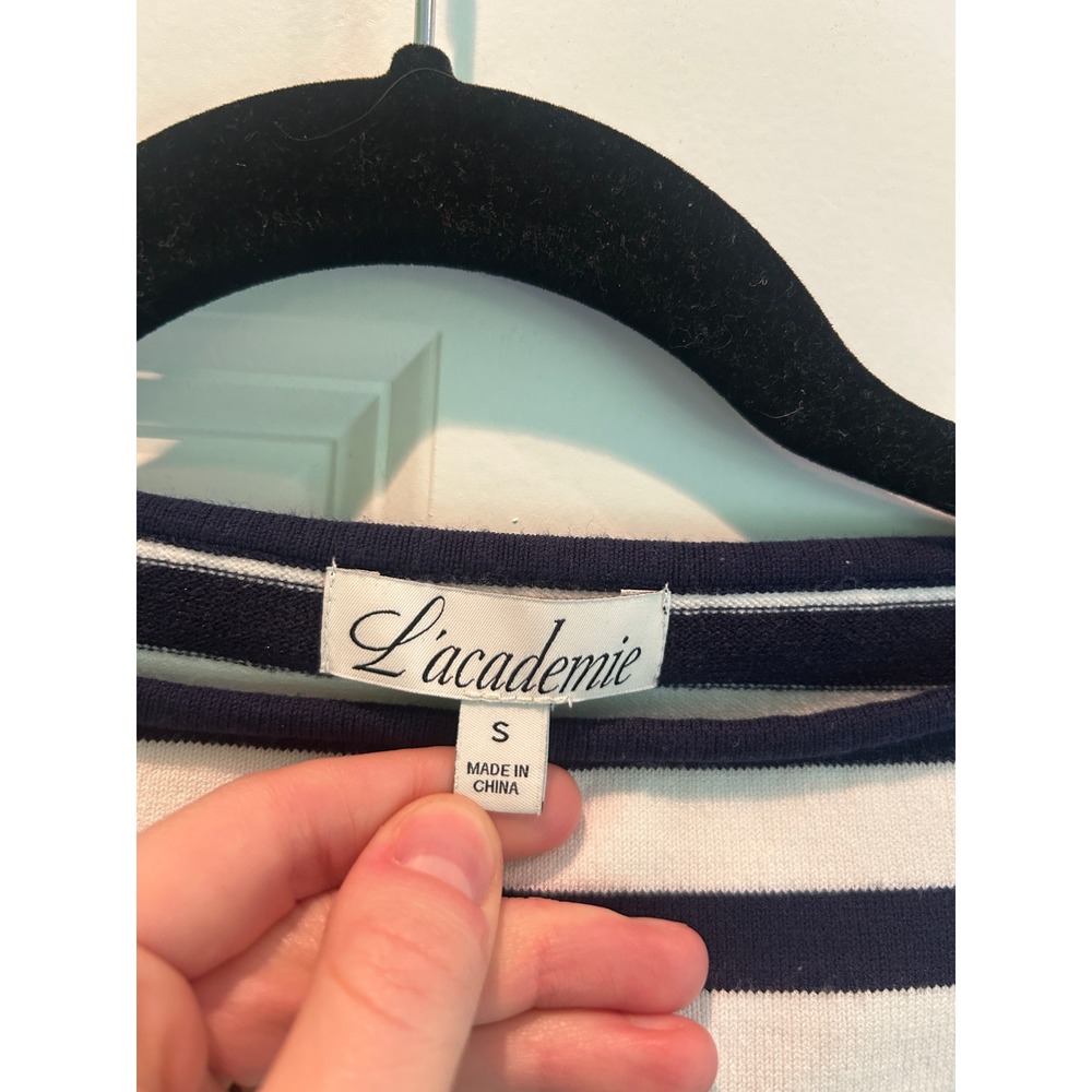 L'academie Striped Boat Neck Knit Sweater Long Sleeve Navy White Size S - Picture 5 of 6